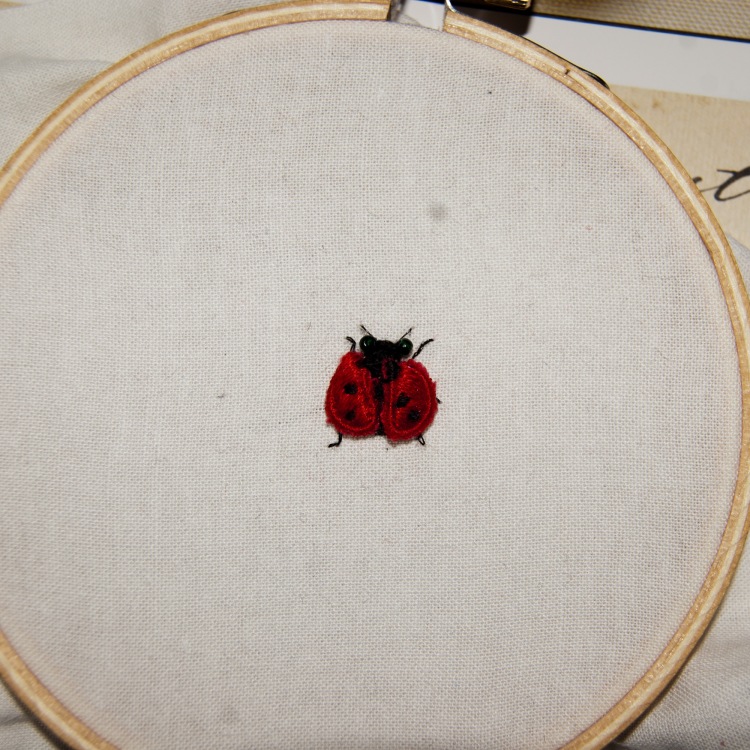 In a 4" embroidery hoop, to give you a sense of scale.